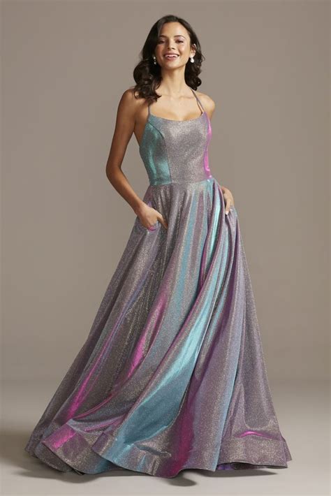 Lace Up Back Metallic Iridescent Glitter Dress Davids Bridal In 2020 Glitter Dress David