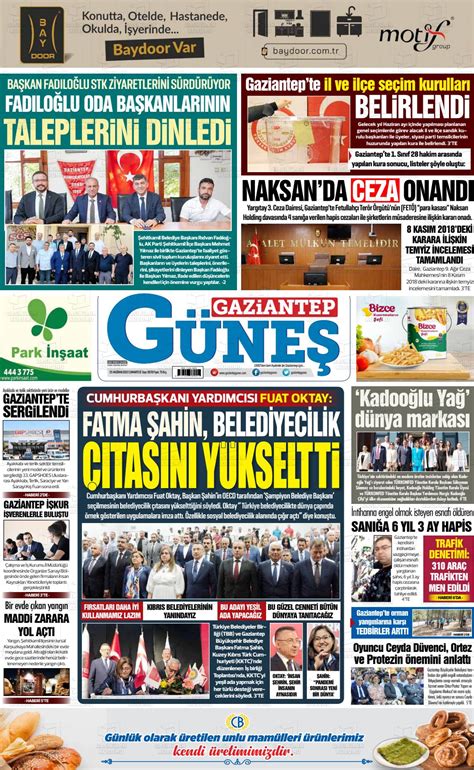 25 Haziran 2022 tarihli Gaziantep Güneş Gazete Manşetleri