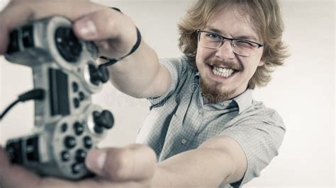 Gamer Man Holding Gaming Pad Stock Photo Image Of Games Controller