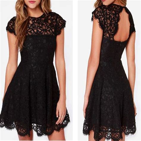 Short Sleeve Black See Through Lace Simple Open Back Tight Homecoming