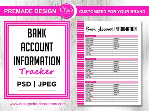 Printable Bank Account Information Tracker Pdf 85 X 11 Size Etsy