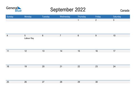 Canada September 2022 Calendar With Holidays