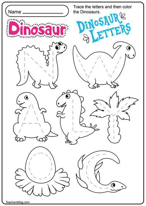 Dinosaur Letters And Number Tracing Worksheets