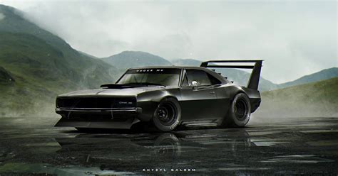 Wallpaper Render Artwork Dodge Charger Drifting Sports Car