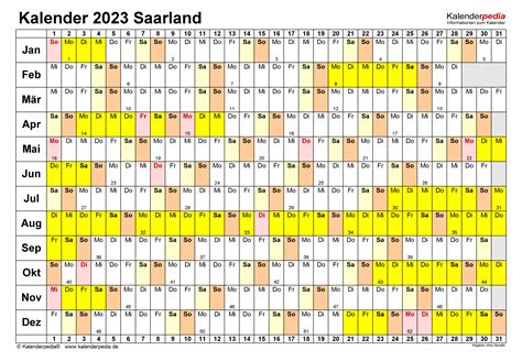 Kalender 2023 Saarland Ferien Feiertage Word Vorlagen