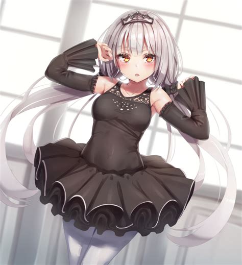 Safebooru 1girl O Armpits Arms Up Bare Shoulders Black Dress Blurry