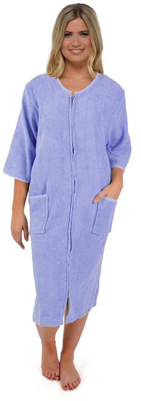 ladies 100 pure cotton zip through towelling dressing gown robe tom franks ebay