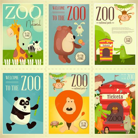Premium Vector Zoo Park Posters Set Vector Illustration