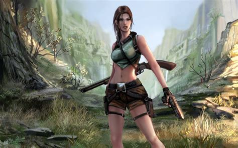 Tomb Raider Lara Croft Girl Gun Shotgun Game Wallpaper 1920x1200 9709