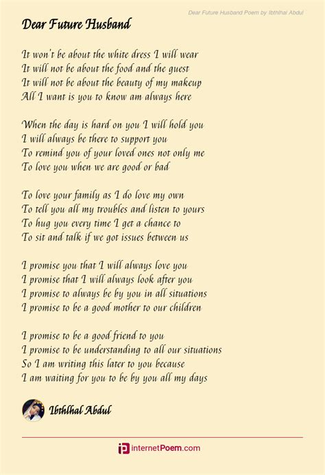 Dear Future Husband Poem By Ibthlhal Abdul