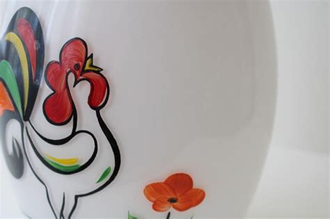 Vintage Bartlett Collins Glass Cookie Jar Canister W Hand Painted Rooster