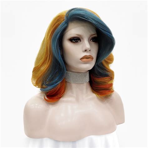 Annabelle Blue Blonde Orange Red With Tinsel Synthetic Lace Front Wi