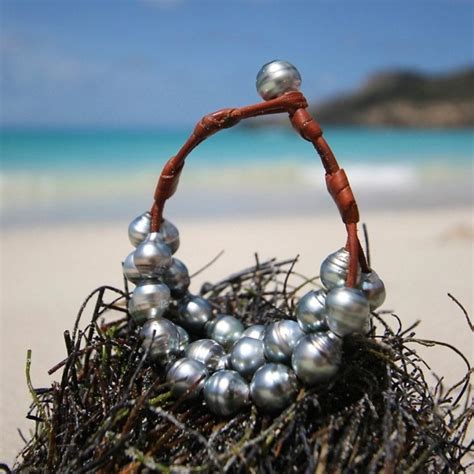 Trésors De St Barth Pearls Leather Bracelet From St Barth Tahitian