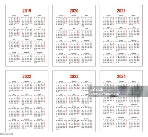Vetores De Calendário Simples Para 2019 2020 2021 2022 2023 E 2024 Anos