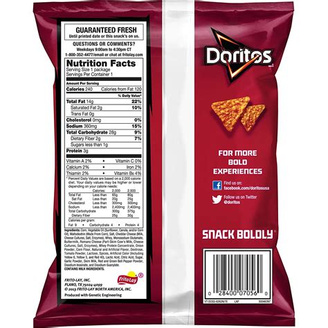 Doritos corn chips, 11 oz. How Many Calories In A Bag Of Doritos Chips - Bag Poster