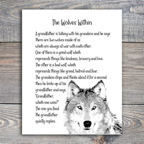 Native American Parable The Wolves Within Two Wolves Poem Etsy Wolf