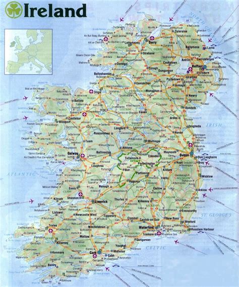 Take into account that this print articles will probably be printed out in paper or solid cover. Large road map of Ireland with all cities, airports and ...