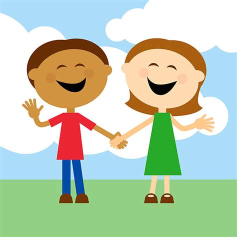 Royalty Free Cartoon Of The Two Friends Holding Hands Clip Art Vector
