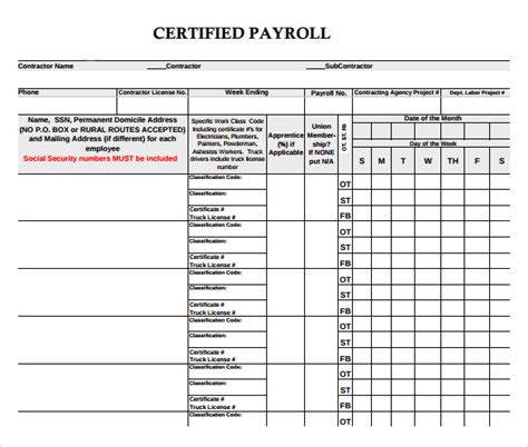 Free 8 Sample Certified Payroll Forms In Pdf