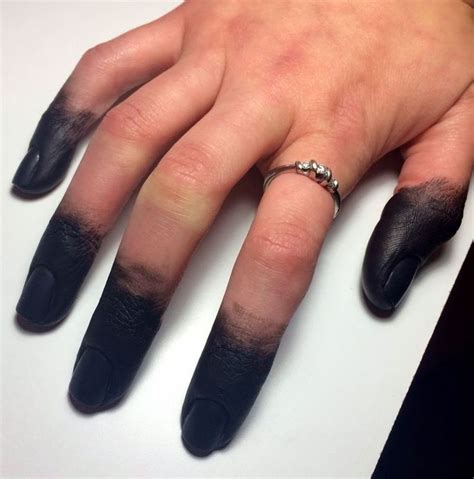 Black Ink Dyed Fingers Hand Makeup Halloween Makeup Finger Tattoos