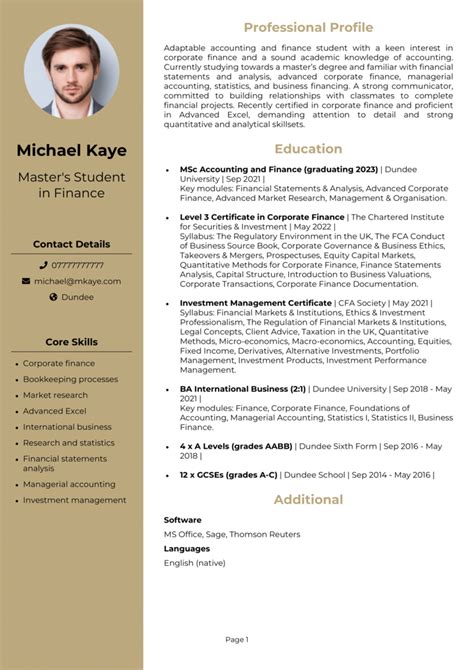 Masters Student Cv Examples Guide Get Hired