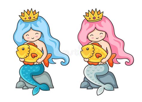 Beautiful Mermaids With Golden Fish Stock Vector Illustration Of
