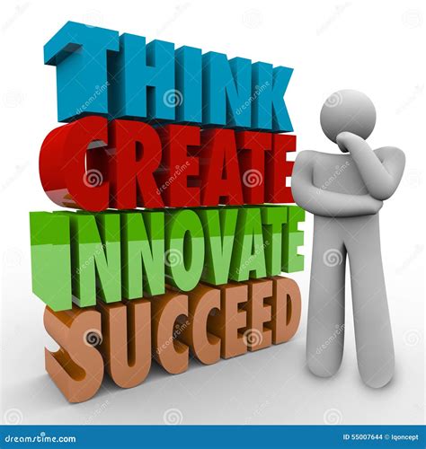 Think Create Innovate Succeed 3d Words Thinker Person Stock