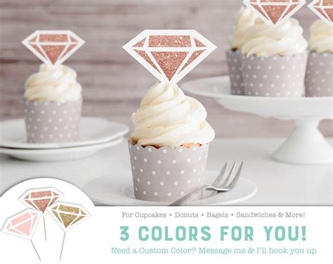 Printable Diamond Cupcake Toppers 3 Colors Blush Gold And Etsy Gold Party Food Rose Gold
