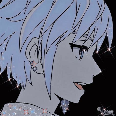An Anime Character With Blue Hair And Stars Around Her Neck Looking To