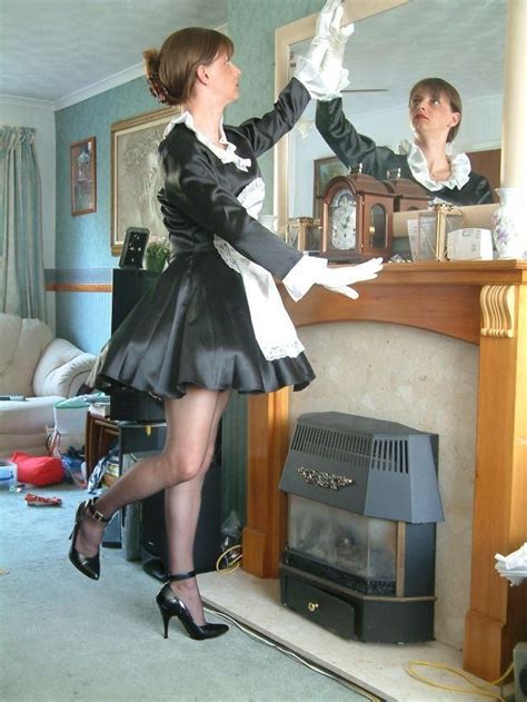 Satin French Maid White Satin Gloves And Black Ankle Strap High Heels