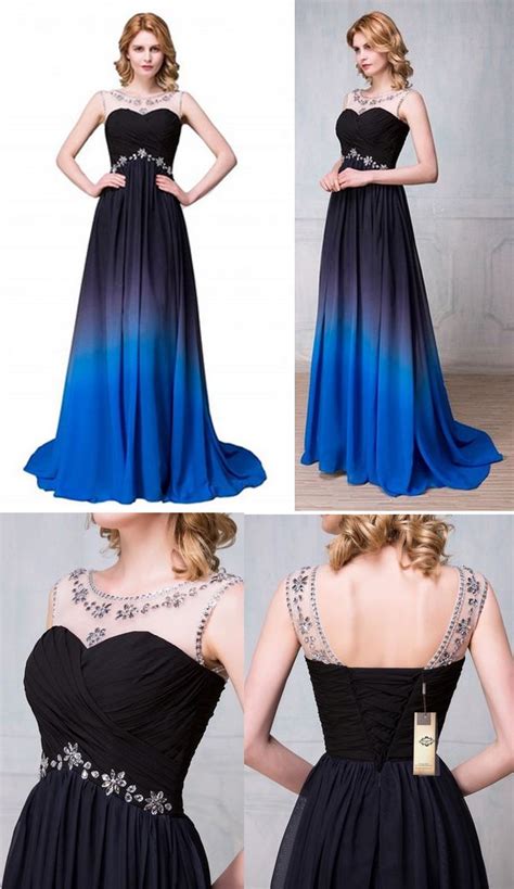 New Arrival Navy Blue Gradient Long Prom Dresses Royal Blue Ombre