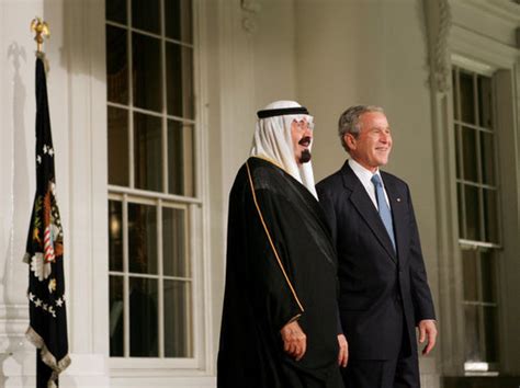 President George W Bush Greets Saudi Arabia King Abdullah Bin Abdul