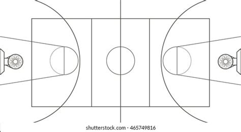 Monochrome Basketball Court Top View Scheme Stock Vector Royalty Free
