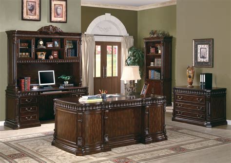 Traditional Carved Desk Furnishing Elegant Wood Home Office Furniture