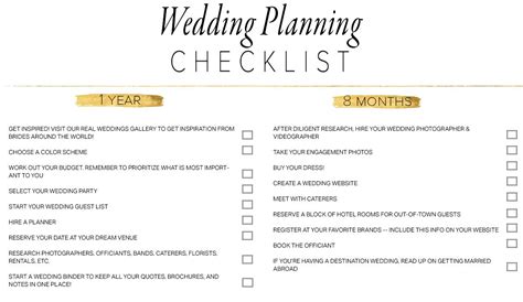 10 Free Printable Wedding Planning Checklists