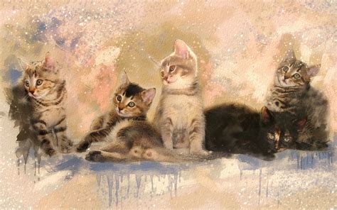 Cats Painting Art Kittens Hd Wallpaper Rare Gallery