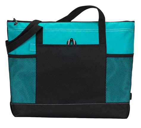 Gemline Mesh Water Bottle Pocket Select Zippered Main Compartment Tote
