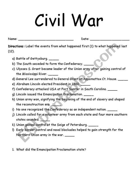 Printable Civil War Maps Worksheets