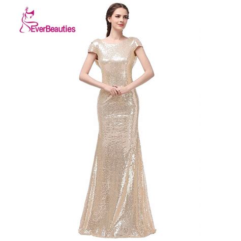 Champagne Gold Sequin Bridesmaid Dresses 2018 Hot Long