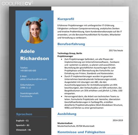 Cv template ideal for all kinds of profiles. German CV / Template Format : Lebenslauf