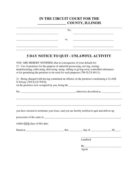 Free Illinois 5 Day Notice To Quit Form Unlawful 30 Day Eviction