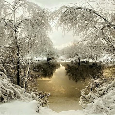 Snow Covered And Water Winter Scenery Beautiful Landscape Photography
