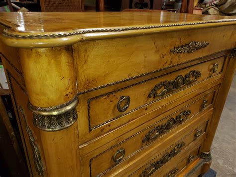 Antique Birds Eye Maple Dresser Chest W Brass Details Wow Long
