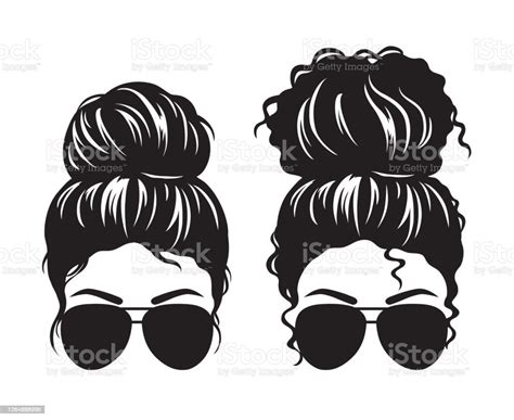 Women With Messy Bun And Sunglasses Face Silhouette Stock Illustration