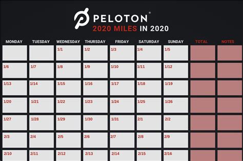 Free 2020 Peloton Workout Calendar And Activity Tracker Peloton Buddy