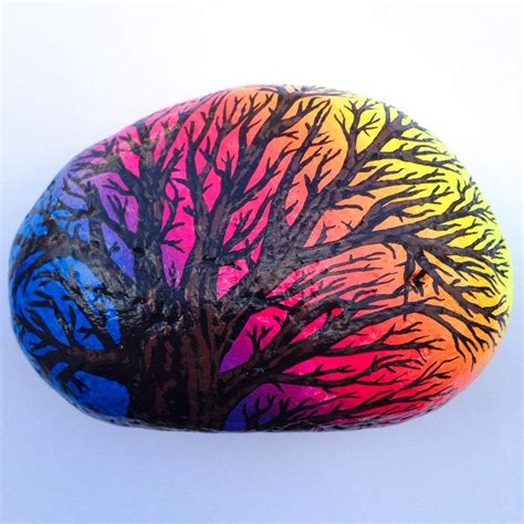 Fluorescent Neon Tree Rock Painting Stone Art Painted Rocks Stone
