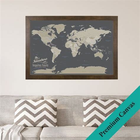 Canvas Personalized Earth Toned World Travel Map Push Pin Map Canvas