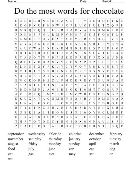 Do The Most Words For Chocolate Word Search Wordmint