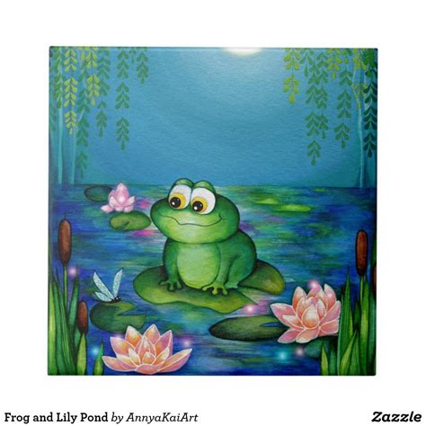 Frog And Lily Pond Tile Zazzle Frog Art Frog Illustration Frog