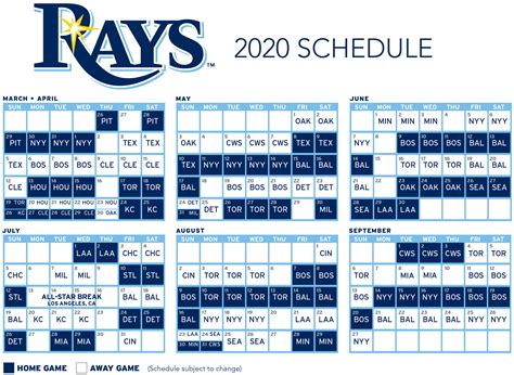 2020 Tampa Bay Rays Schedule